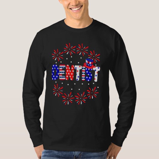 7月4日歯科医赤白青アメリカ国旗パトリオ Tシャツ (正面)