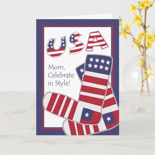 7月4日母愛国靴下 カード (黄色い花)