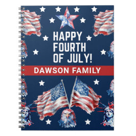 7月4日水彩ファミリー名パーソナライズされた ノートブック