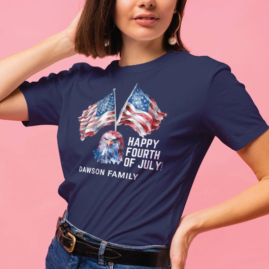 7月4日水彩画パーソナライズされた族名 Tシャツ