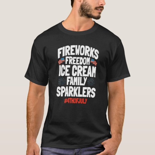 7月4日消防技士アイスクリームアメリカン Tシャツ (正面)