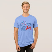 7月4日独立記念日の自由の女神と花火Tシャツ トライブレンドTシャツ (正面全面)