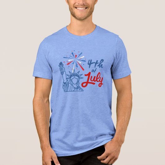 7月4日独立記念日の自由の女神と花火Tシャツ トライブレンドTシャツ (正面)