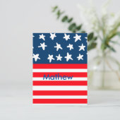 7月4日独立記念日名前テキスト米国旗 ポストカード (スタンド正面)