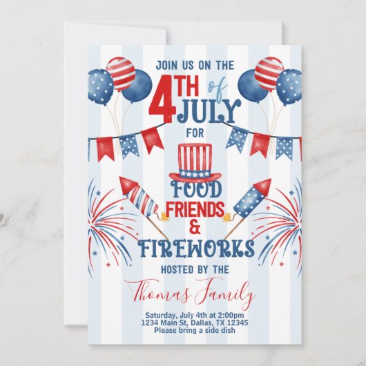 7月4日独立記念日BBQパーティの招待状 招待状 (正面)