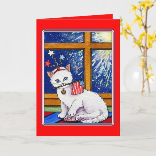 7月4日猫 カード (黄色い花)