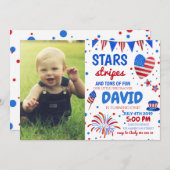 7月4日生まれの男の子の1歳の誕生日 招待状 (正面/裏面)