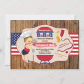 7月4日生まれの赤ちゃん男の子のカップルシャワーBBQパーティー 招待状 (正面)