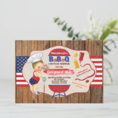 7月4日生まれの赤ちゃん男の子のカップルシャワーBBQパーティー 招待状 (スタンド正面)
