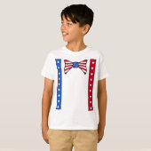 7月4日用サスペンダーとボウタイ アメリカ国旗 Tシャツ (正面フル)