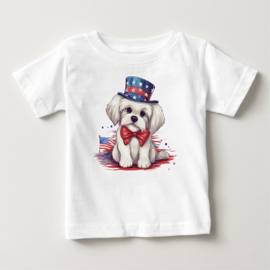 7月4日白可愛い子犬43568 ベビーTシャツ (正面)