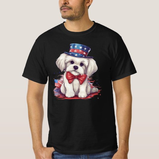 7月4日白可愛い子犬43568 Tシャツ (正面)