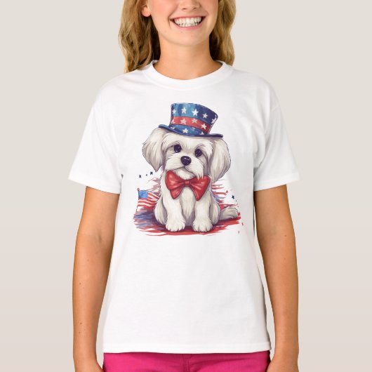 7月4日白可愛い子犬43568 Tシャツ (正面)