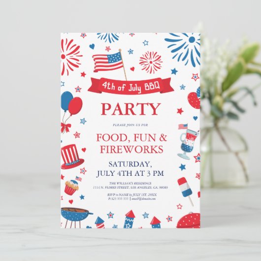 7月4日祭りバーベキュー境界フレーム 招待状 (スタンド正面)