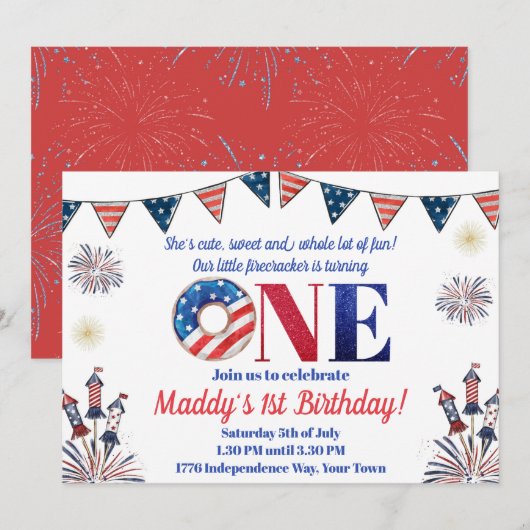 7月4日第1誕生日 招待状 (正面/裏面)