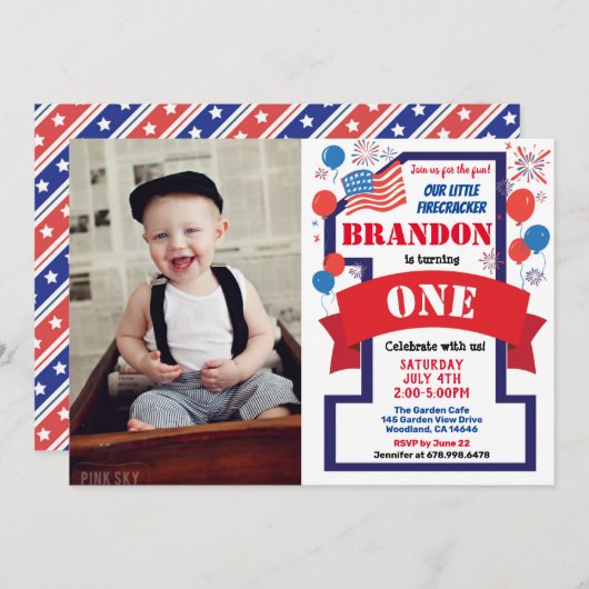 7月4日第4回第1誕生日少年少女写真 招待状 (正面/裏面)