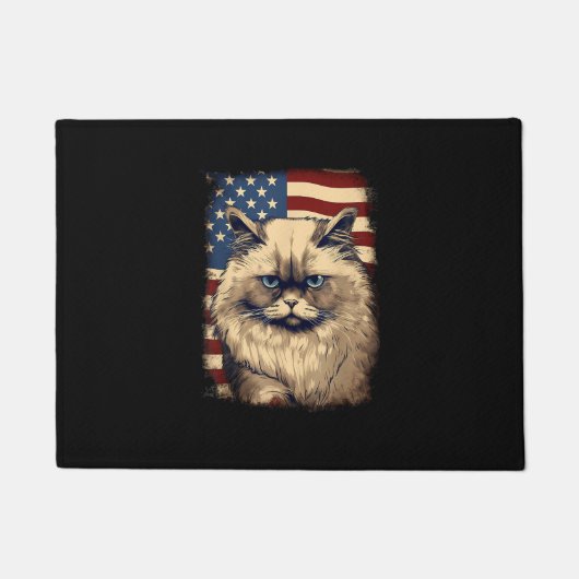 7月4日米国国旗ヒマラヤ猫 ドアマット (正面)