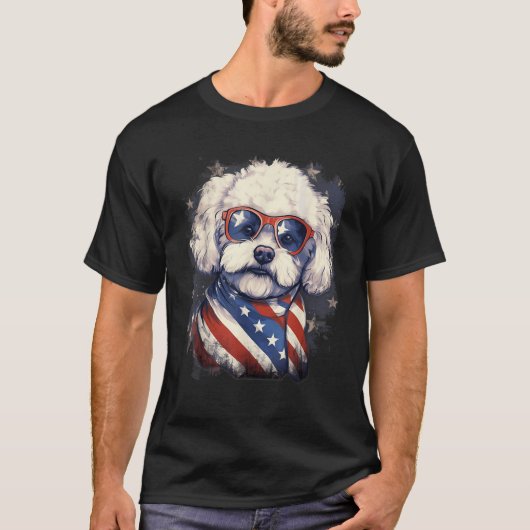 7月4日米国国旗Bichon Frise Dog Tシャツ (正面)