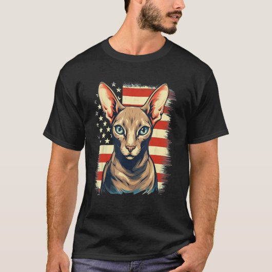7月4日米国国旗Oriental Shorthair Cat 1 Tシャツ (正面)