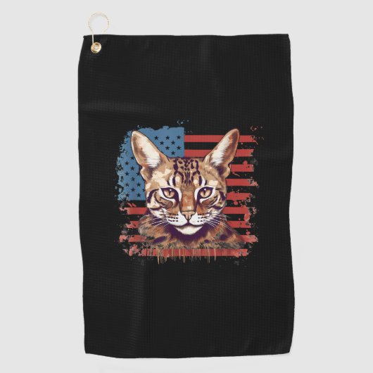 7月4日米国国旗Savannah Cat ゴルフタオル (正面)