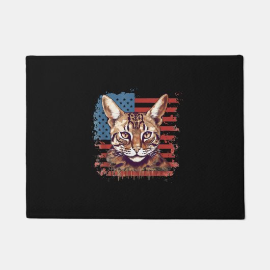 7月4日米国国旗Savannah Cat ドアマット (正面)