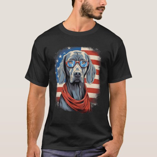 7月4日米国国旗Weimaraner Dog Tシャツ (正面)