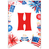 7月4日紅白・青ハッピーバースデー バンティングフラッグ (第2の旗)