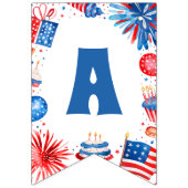 7月4日紅白・青ハッピーバースデー バンティングフラッグ (第3の旗)