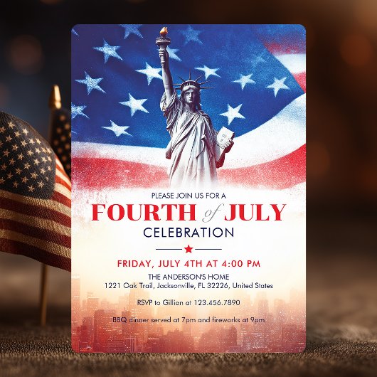 7月4日自由・米国国旗のヴィンテージ芸術 招待状