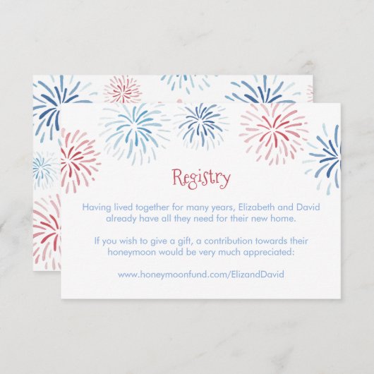 7月4日花火ディスプレイ ウェディングシャワー レジストリー エンクロージャーカード (正面/裏面)
