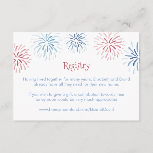 7月4日花火ディスプレイ ウェディングシャワー レジストリー エンクロージャーカード (正面)
