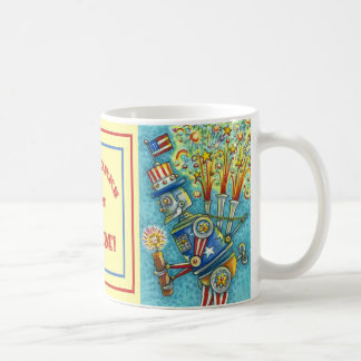 7月4日花火ロボット爆竹スチームパンク コーヒーマグカップ