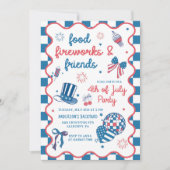 7月4日花火 アメリカ国旗 BBQパーティー 招待状 (正面)