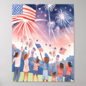 7月4日花火 | 水彩USA国旗 ポスター (正面)