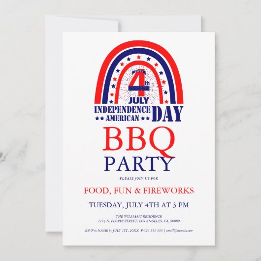 7月4日花火 BBQ パーティーの招待状 招待状 (正面)