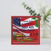 7月4日誕生日グリルピクニックハンバーガー ホットドッグ 招待状 (スタンド正面)