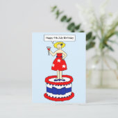 7月4日誕生日マンガレディが巨大ケーキを飾る ポストカード (スタンド正面)