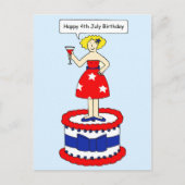 7月4日誕生日マンガレディが巨大ケーキを飾る ポストカード (正面)