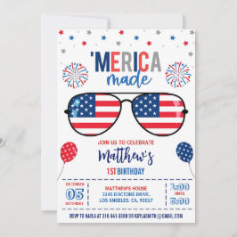 7月4日誕生日招待状、編集可能'メリカ 招待状