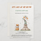 7月4日誕生日招待状- Cute Liberty 招待状 (正面/裏面)