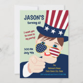 7月4日誕生日男の子のパーティー 招待状 (正面)