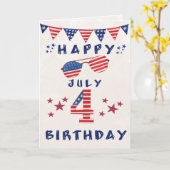 7月4日誕生日赤白青おもしろい カード (黄色い花)