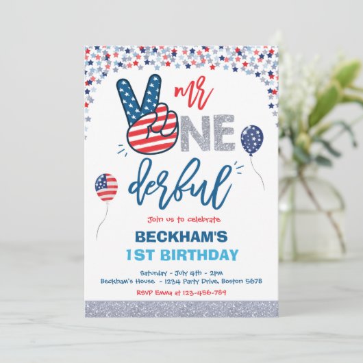 7月4日誕生日1日の誕生日 招待状 (スタンド正面)