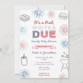 7月4日赤いホワイトデューファミリーベビーシャワーパーティー 招待状 (正面)