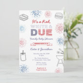 7月4日赤いホワイトデューファミリーベビーシャワーパーティー 招待状 (スタンド正面)