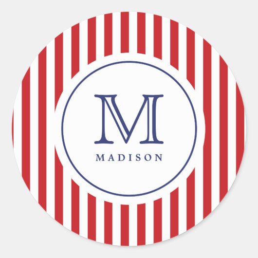 7月4日赤いモノグラムストライプパーティーシール ラウンドシール (正面)