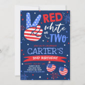 7月4日赤と青の2歳の誕生日 招待状 (正面)