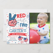 7月4日赤と青の2歳の誕生日 招待状 (正面)