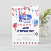 7月4日赤白かわいい誕生日招待状 招待状 (スタンド正面)