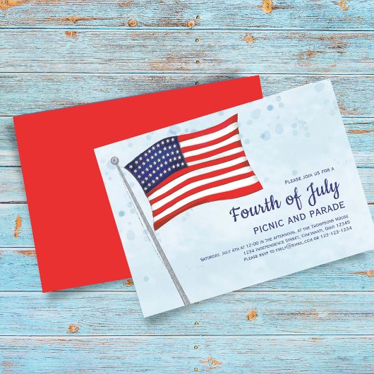 7月4日赤白と青の旗のカスタム 招待状